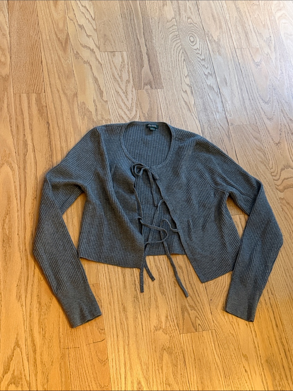 wild fable Charcoal Lace-Up Ribbed Cropped Cardigan Sweater